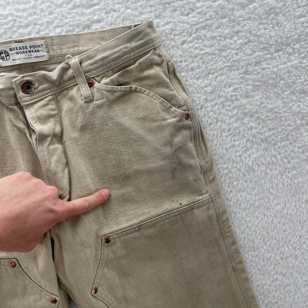 Grease Point Workwear Pants Mens 30x32* Beige Double Knee Selvedge Workwear USA - Picture 12 of 16